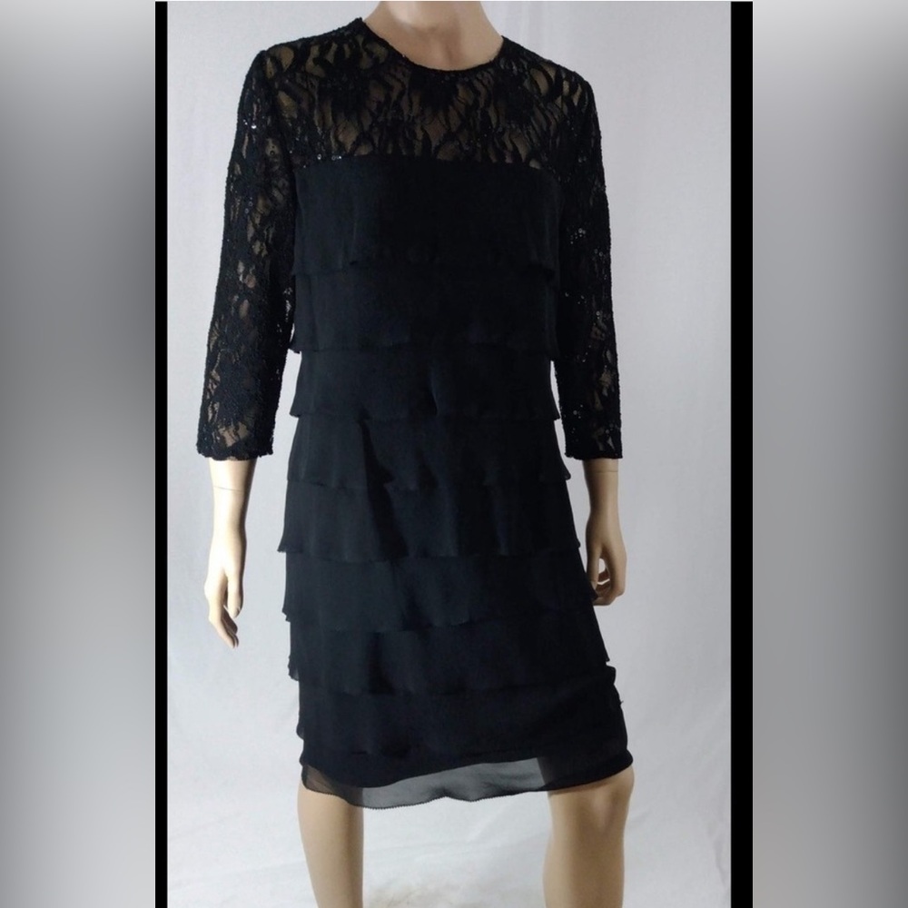 ALEX Evenings Black Lace Top Tired Dress